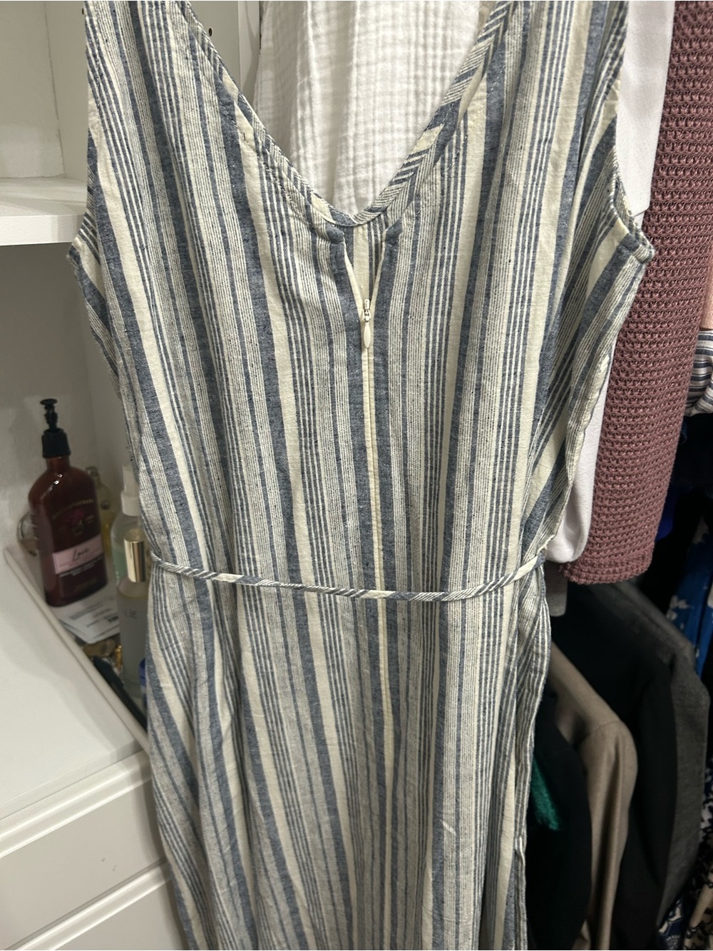 Ann Taylor Striped Midi Dress in Blue and White